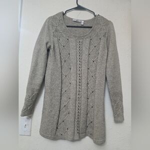 Zara Light Gray Knit Tunic Sweater with Bead Detailing
